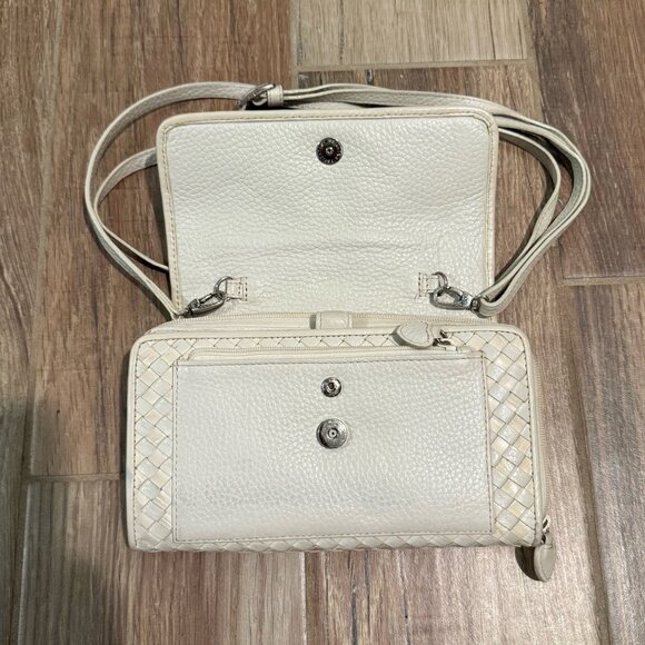 Brighton White Leather Woven Crossbody Bag Wallet Combo Adjustable Strap - Picture 3 of 6